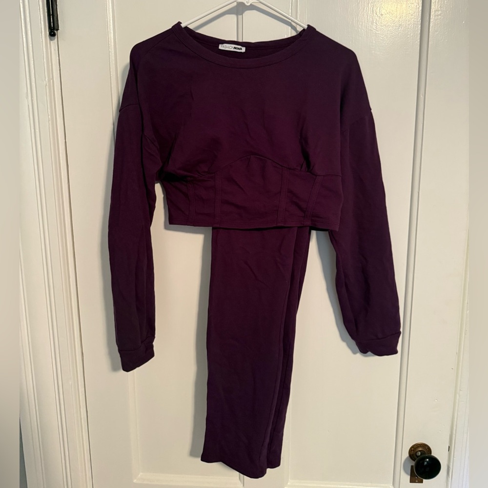 Fashion Nova - Purple Long Sleeve Crop/Pant matching set